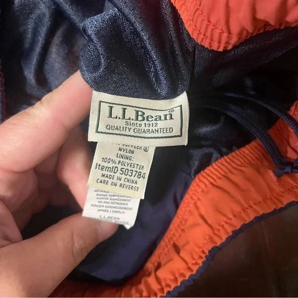 LL Bean Swimming Trunks Navy And Orange Striped Men’s Size Large Pockets Lined